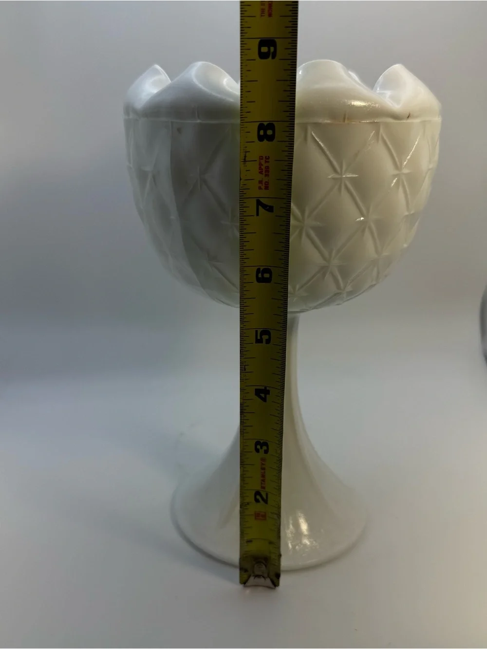 Vintage Milk Glass Compote Candy Pedestal Dish Quilted Duette Pattern 9” Cottage